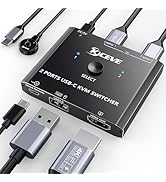 KCEVE USB C to HDMI KVMスイッチ 4K@60Hz 2入力1出力 Type-C KVM切替器 HDMIディスプレイ モニターを2PCで共有 EDID機能 USBドッキングステ...
