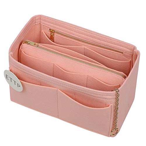 Purse Organizer, Felt Purse Organizer Insert With 2 Metal Zipper, Handbag Organizer For Speedy, Neverfull, Tote, Handbag, 7 Colors 5 Sizes (Brush Pink, Large)