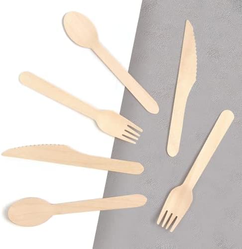 SULOLI Wooden Cutlery Set 60pcs - Eco Friendly, Biodegradable & Plastic Free - Ideal for Wedding, Picnic, Party, Office - Disposable Cutlery Set from Birch 20x Each Forks, Spoons, Knife