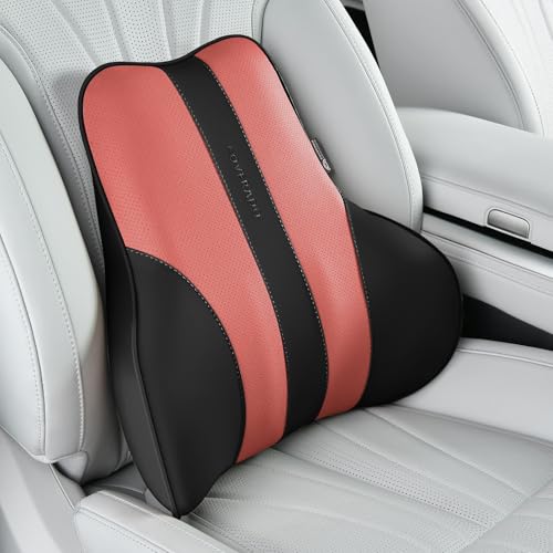 Image of Coverado Lumbar Support Pillow for Car, Ergonomic Memory Foam Back Pillow for Office Chair, Back Cushion for Back Pain Relief, PU Leather Car Lumbar Support for Driving Seat