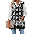 Zeagoo Women's Sweaters V Neck Sleeveless Sweater Vest Knit Trendy Clothes Black Argyle