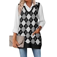 Zeagoo Women's Sweaters V Neck Sleeveless Sweater Vest Knit Trendy Clothes Black Argyle