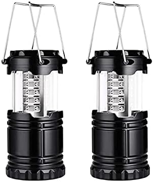 MEETOZ LED Camping Lantern, 2Pcs Portable Camping Lantern, Collapsible Brightness Adjustable LED Camping Light for Power Outages, Home Emergency, Camping, Hiking, Hurricane - Black