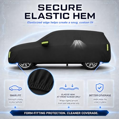 Image of Car Cover All Weather Custom Fit for BMW X3 Waterproof 10 Layers 210T Full Cover Universal Heavy Duty Sun UV Rain Hail Protection with Driver Door Zipper Breathable Vents.