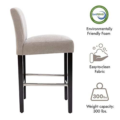 Watson & Whitely Counter Height Bar Stools With Back, Easy To Clean Fabric Upholstered Barstools Set Of 2, Kitchen Island Bar Chairs With Solid Hardwood Legs, 26" H Seat Height, Light Grey #TOP4