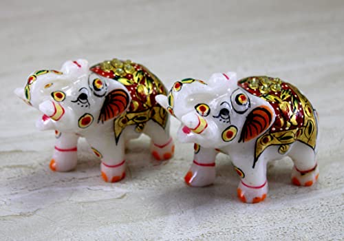 Set de 2 Figuras de Elefante en Mármol Blanco de 3" miniatura 7