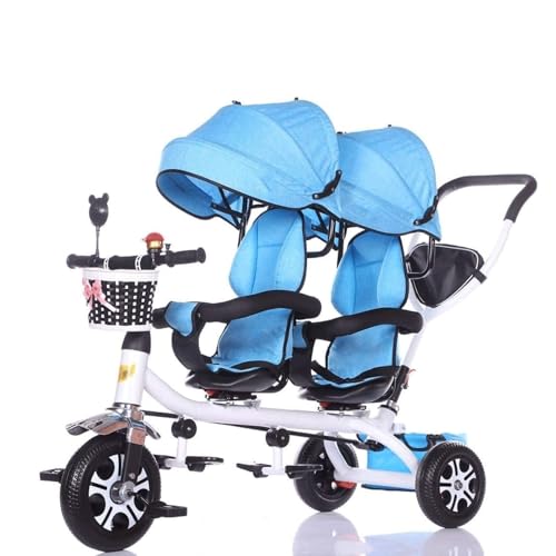 Luxury Tandem Strollers Tricycle Metal Twin Stroller Extended Awning Storage Basket Baby Carriage Portable Baby Stroller