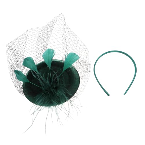 Chapeau pillbox vert avec voilette pour femme et serre-tête vintage rétro