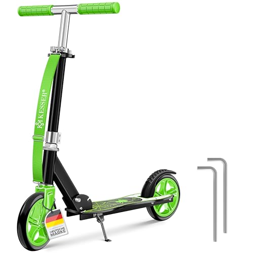 KESSER® Scooter Roller Kinderroller Cityroller Tretroller Kickroller, für jedes Alter, Höhenverstellbar bis 190cm, bis zu 100kg,Klappmechanismus, Inkl. Tragegurt, Kickscooter, Spider (Green)