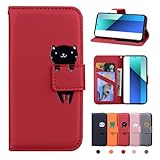 Rostsant Xiaomi Redmi Note 13 4G Hülle PU Leder Brieftasche Xiaomi Redmi Note 13 4G Schutzhülle Stehfunktion Magnetic Closure Handyhülle für Redmi Note 13 4G Rote Katze