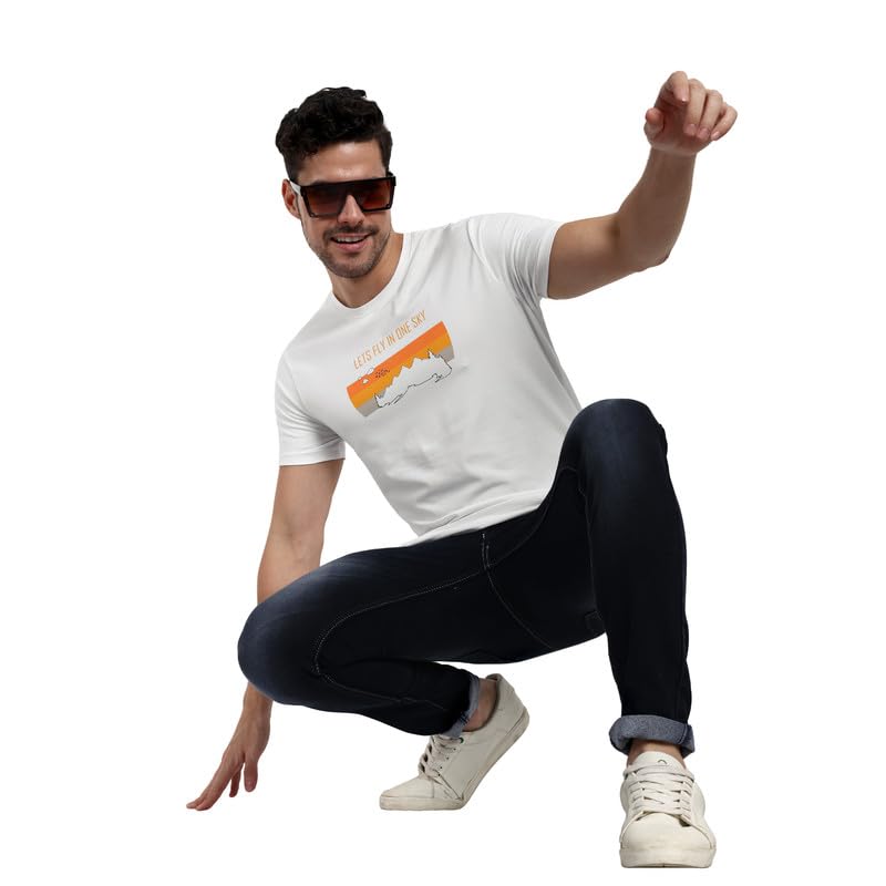 Image of ONE SKY Round Neck T Shirts for Men, Versatile Mens Wear, Mountain Print Round Neck Gents T-Shirt, Breathable, Pure Cotton Fabric, Relaxed Fit, Stylish & Durable, Easy to Care, Gift for Men