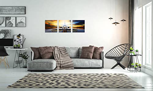 Ownanrthm 3 Pcs Airplane Wall Art Canvas Airplane Wall Art Decor Airplane At Sunset Vintage Airplane Picture Print On Canvas Stretched And Framed Ready To Hang For Home Decor Wall Decor 12" X 12"X3 #TOP3