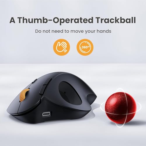 Image of ProtoArc Wireless Trackball Mouse, EM04 Ergonomic Bluetooth Rollerball Mouse Rechargeable Computer Laptop Mouse, 3 Device Connection, Compatible with PC, iPad, Mac, Windows-Cherry Ball