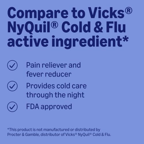Amazon Basics Nighttime Cold & Flu Relief Syrup, Pain Reliever, Fever Reducer, Cough Suppressant, Antihistamine, Cherry, 8 fl oz (Pack of 1) (Previously Care) - image 3