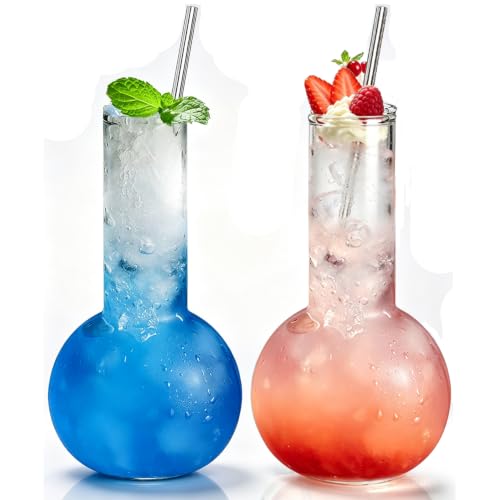 INFTYLE Creative Tube Cocktail Glass Set of 2-14oz Distilling Flask Clear Glass for Cocktail Martini Tequila Margarita for Party, Home Bar