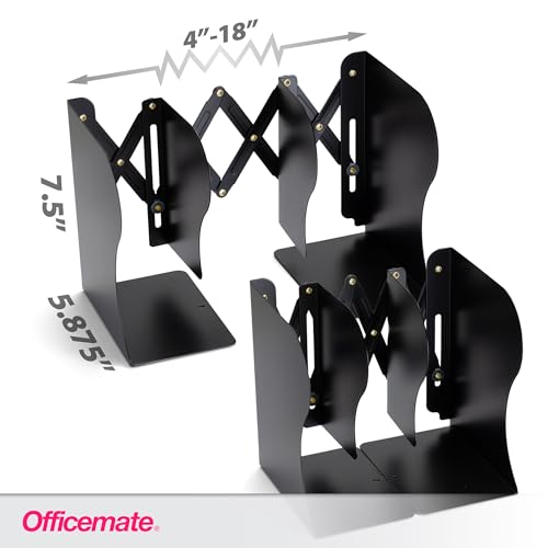 Officemate Adjustable Bookends, Expandable 4"-18", Black - Image 2