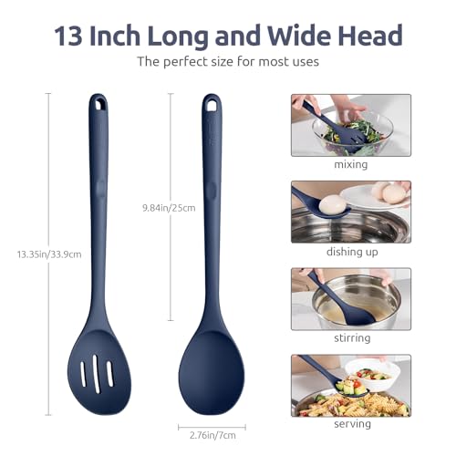 Image of U-Taste Silicone Spoons Set of 2, 13.3 inch Long Large Mix Spoon, Midnight Blue