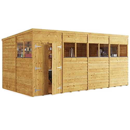 BillyOh 16x8 Switch Pent Log Cabin Wooden Garden Shed | 28x28 Framing Garden Storage Shed with Customizable Doors & Windows, Overlap Cladded Walls, Green Mineral Roof Felt | Versatile Outdoor Storage