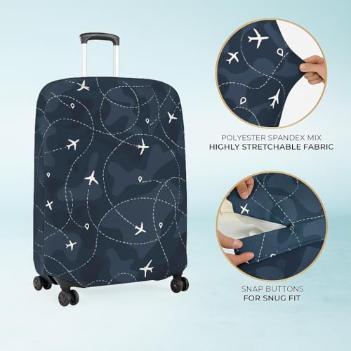 Image of Printed Luggage Cover for Traveling Bag & Suitcase - Stretchable & Scratchproof Trolley Protector with Velcro Lock & Lightweight Washable Material(Suitcase Bag Not Included, Only Cover in Product)