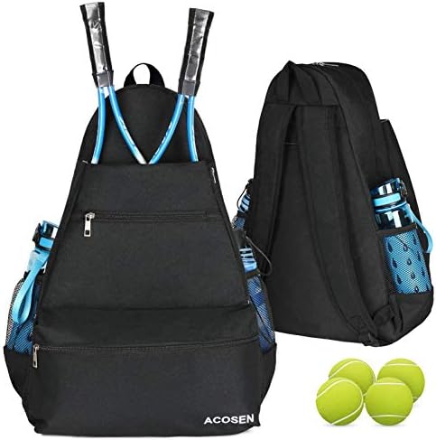 ACOSEN Tennis Bag Tennis Backpack - Large Tennis Bags for Women and Men to Hold Tennis Racket,Pickleball Paddles, Badminton Racquet, Squash Racquet,Balls and Other Accessories (Black)