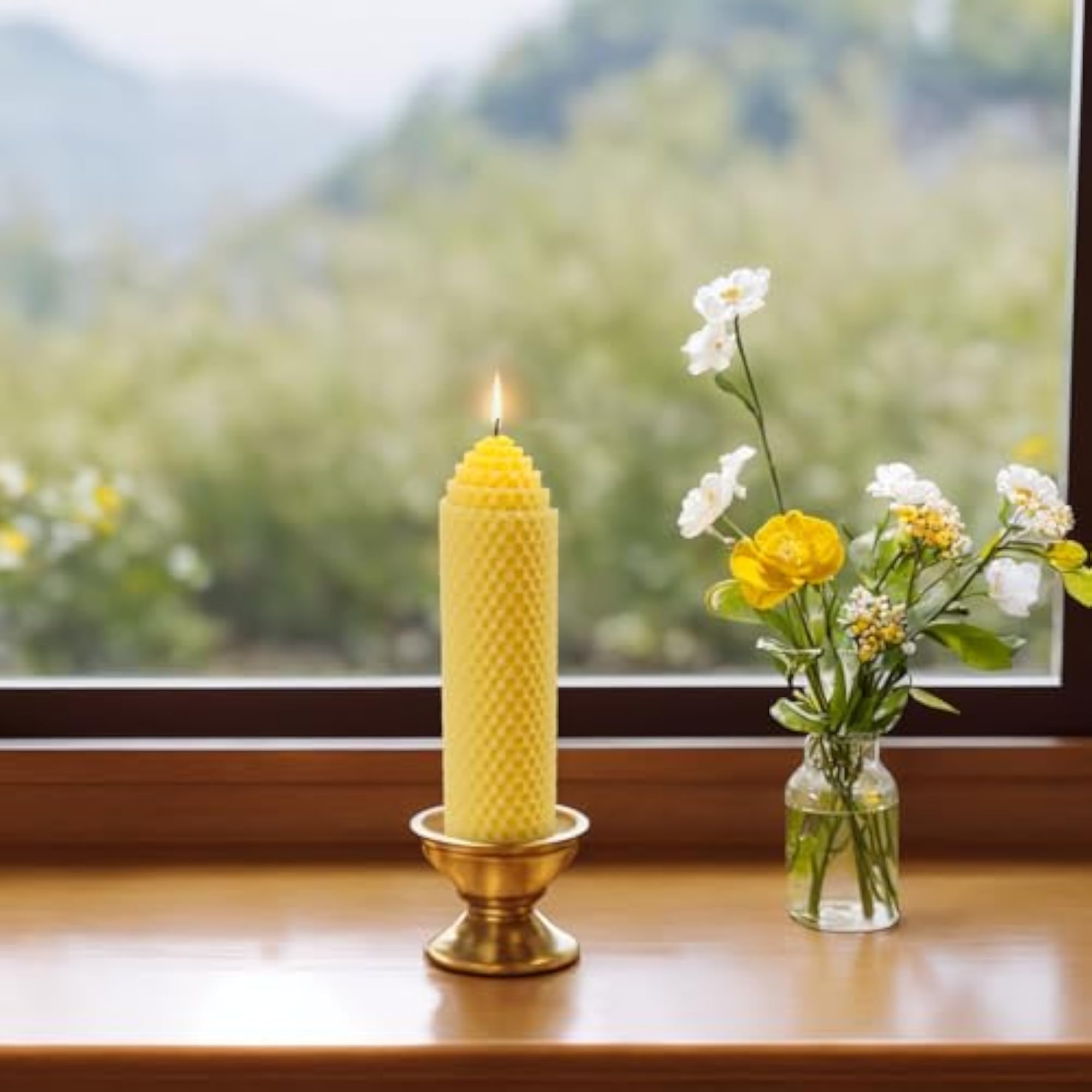 Beeswax Pillar Candles Set of 4, Handmade
