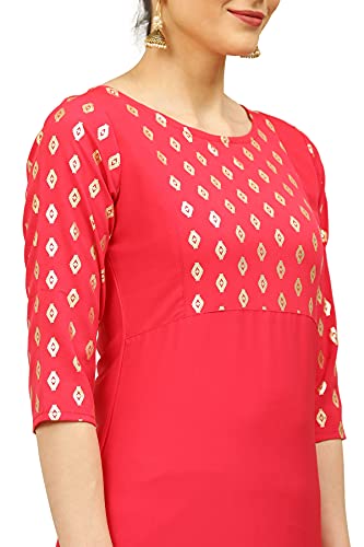 Image of Women's Crepe Printed Straight Kurti (ALC4039PCH1 Peach Small)