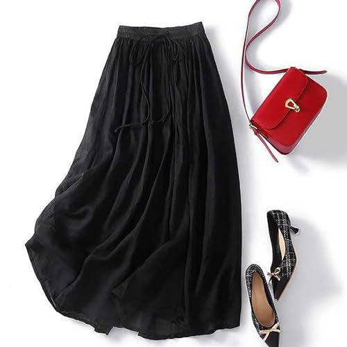 Skirts for Women A-Line Cotton Linen Flowy Skirt Casual High Waisted Comfort Skirt Fashion Drawstring Maxi Skirt4