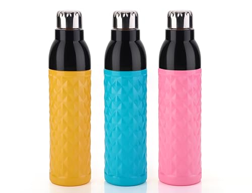 Image of Clazkit Diamond PU Insulated Water Bottle Plastic Steel Cap, 1000-ML,Color May vary