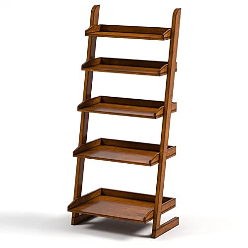 Image of Wefour Sheesham Wood 5 Tier Wall Mounted Bookcase Ladder Shelf for Home Living Room Bedroom Brown Finish
