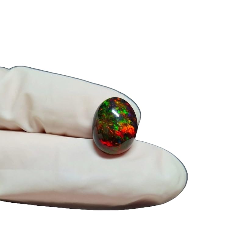 Cabochon d'opale noire naturelle éthiopienne multi feu en vrac 13.5x11 mm