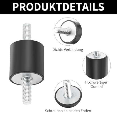 Wjelet 4 Stück Gummipuffer m8, M8 Gummibuchsen, Gummilager mit Schrauben, Gummi Anti Vibration Silentblock für Luftkompressoren Dieselmotoren Benzinmotoren Wasserpumpen(30 x 30, M8 x 23)