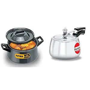 Hawkins Contura Pressure Cooker, 3 litres & Hawkins Futura Hard Anodised Handi Sauce Pan, 3 litres, Black Combo