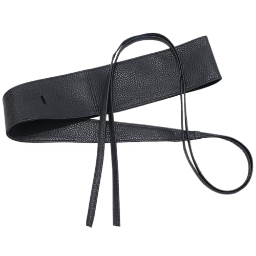 Black Wide Thin Elastic Pu Leather Corset Self Tie Waist Strap Obi Style Cinch Strap Sash Belt Bow Knot Wrap Around Belts for Women s Ladies Dresses Party Special Occasion Formal Prom
