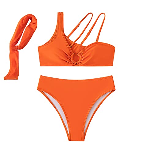 Ensemble bikini athlétique orange taille haute qui galbe la silhouette