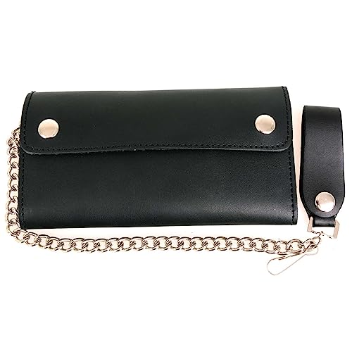 Image of Milwaukee Leather MLW7889 Men's 7.5 inch Black Premium Leather Soft Biker Wallet - Bi-Fold Anti-Theft Stainless Steel Chain