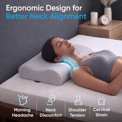 Image of FOVERA Cervical Pillow for Neck Pain | for Spondylitis Neck & Shoulder Pain, Orthopedic Memory Foam Pillow for Sleeping (King Size - 24 x 15 x 4.5 Inch, Grey, Pack of 1)