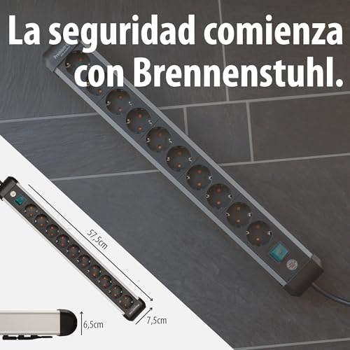 Enchufe múltiple con interruptor de 10 tomas y regleta de aluminio Brennenstuhl 3m 8
