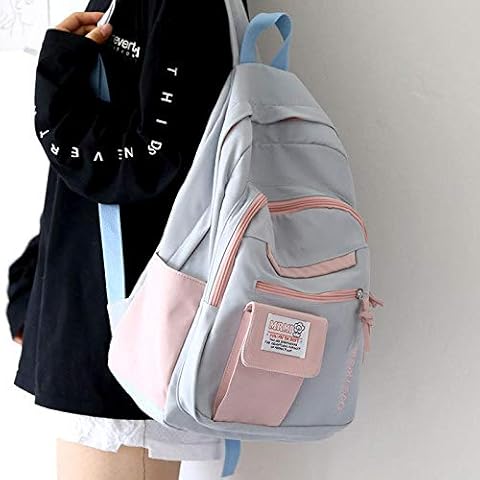 Girls Female Kawaii Book Fashion Cute Ladies Bag Waterproof Nylon Backpack Student Women School Bag Laptop-Light Grey Cover
