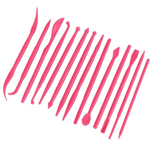 Pongnas Modelado de Escultura de Arcilla de 14 Piezas Herramienta Manual de Modelado para Tallas de Cerámica de Pastel 100% Nuevo de Plástico Duradero Amarillo (Rosa roja)