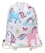 HECKBO Sacca per Bambine con Unicorni (Beige) – Motivo con Unicorni Colorati – 40x32cm – Sport, Scuola, Tempo Libero, Asilo, Scuola Materna, Gita – Bambine, Bimbe, Ragazze