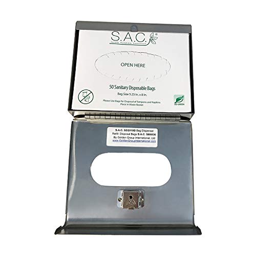 S.A.C. Sanitary Napkin Disposal Bag and Dispenser Starter Set, Box Format (Stainless Steel)