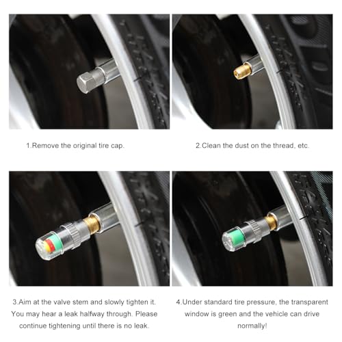 8PCS Tire Pressure Monitor Valve Stem Caps, 2.4 Bar 36PSI Pressure Monitor Stem Covers with 3-Color Eye Alert, Easy to Read Sensor Indicator Tire Valve Cap for Most Car Truck SUV (Silver) - Image 6