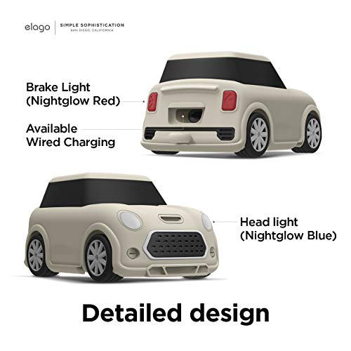 Elago Mini Car Airpods Case With Keychain Compatible With Airpods 1 And Compatible With Airpods 2 [Headlights And Taillights Glow In The Dark] [Patent Registered] [Classic White] #TOP4