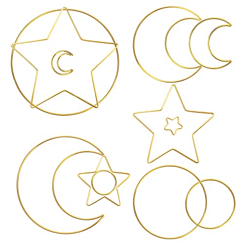 12Pcs Gold Dream Catcher Metal Rings, Anglekai 4 Size Macrame Hoops Metal Craft Rings For Dream Catcher Hoops Moon Star Circle Shape Rings For Craft Home Decor, Wedding Wreath Decor(2/4/6/8Inch) #TOP7