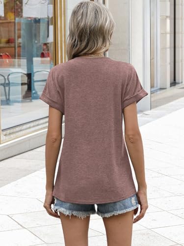 Image of EyMuse Womens Short Sleeve Henley Tops Fashion Casual V Neck Summer Tshirt | Summer Button Up Top Fashion Soft Basic Tees Blouses Spring Comfortable Classic Clothing Resort Wear for Women 2026