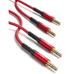 JSAUX 2 Pack AUX Cable, [4ft/1.2m- Copper Shell, Hi-Fi Sound] 3.5mm TRS Auxiliary Audio Cable Nylon Braided Aux Cord Compatible for Car/Home Stereos,Speaker,Headphones,Sony,Echo Dot,Beats – Red