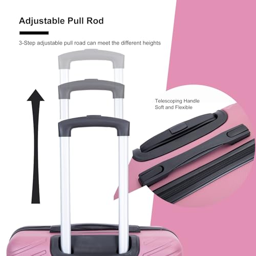 4-Piece Lightweight ABS Luggage Set with Rotating Wheels & Lock - Pink - 16/20/24/28 Inch2