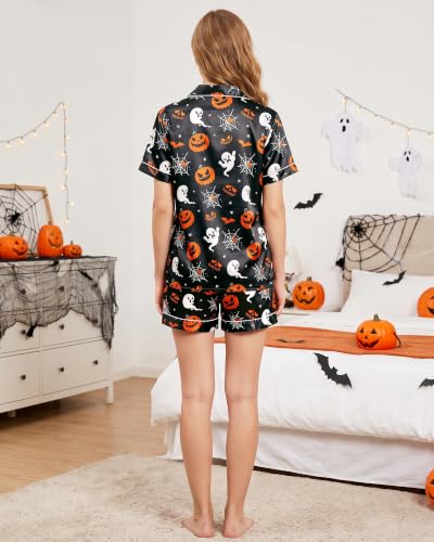 Image of Womens Silky Pajama Sets Short Sleeve Loungewear 2 Pcs Satin Soft Pj Sets Button Down Women's Summer Sleepwear