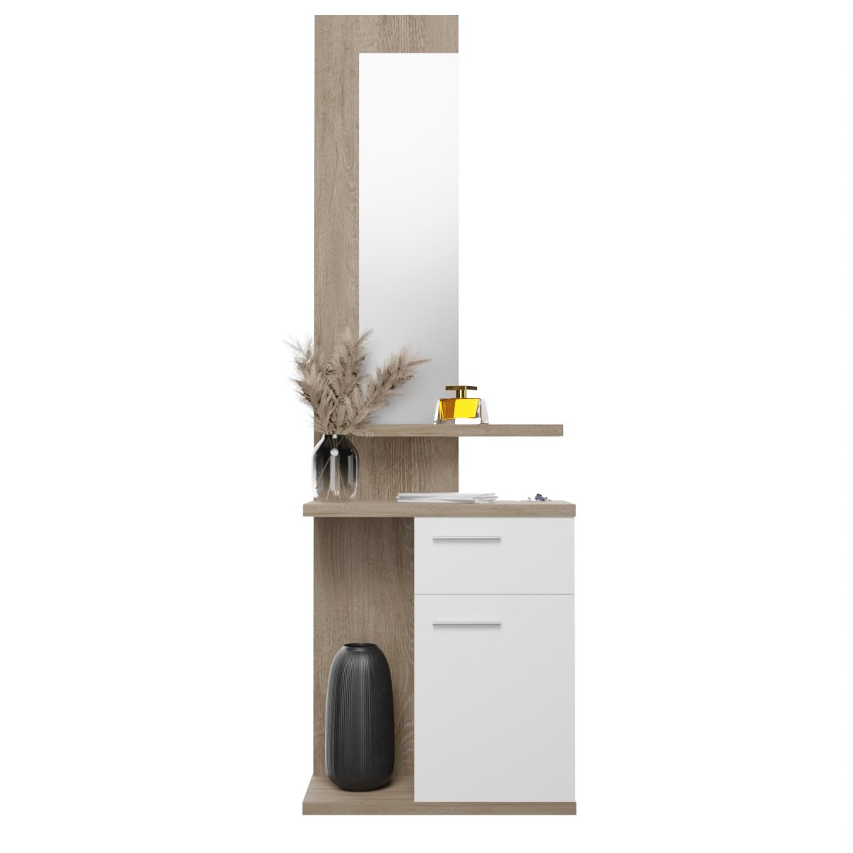 Somnia - Mueble Recibidor Vertical, Modelo Carl, Práctico y Funcional, Color Blanco, Medidas: 60,5 cm Largo x 28 cm Fondo x 117,5 cm Alto