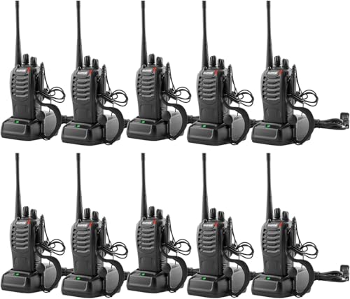 BAOFENG Walkie Talkies Long Range for Adults with Earpieces 16 Channel Walky Talky Rechargeable Handheld Two Way Radios with Flashlight Li-ion Battery and Charger 10 Pack